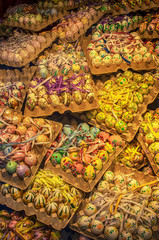 Easter eggs on shop display. Colorful eggs on a showcase, Salzburg, Austria