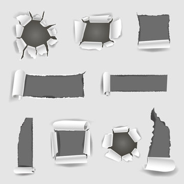 Paper sheet with grey torn holes vector illustration