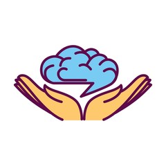 Open hand palms with human brain over them logo design