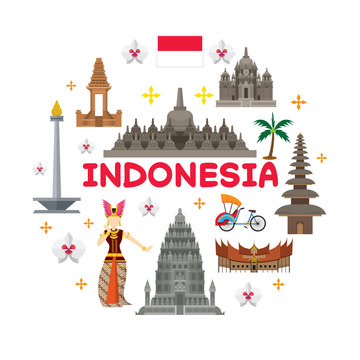 Indonesia Travel Attraction Label, Landmarks, Tourism and Traditional Culture