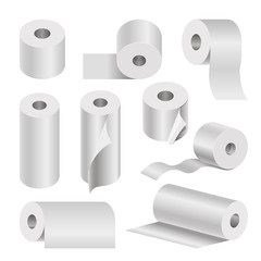 Realistic rolled toilet and towel paper poster on white