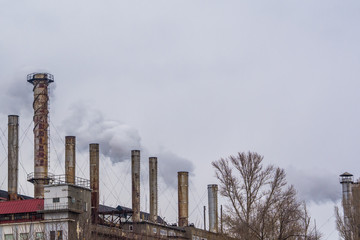 cityscape smokestack pipe factory, pollution in the city