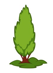 Tall green tree on piece of grassland vector illustration isolated
