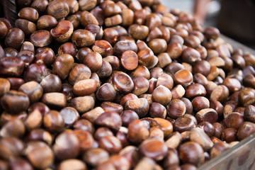 roasted sweet chestnuts for sale in market