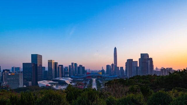 Shenzhen city view timelapse from dusk to night.