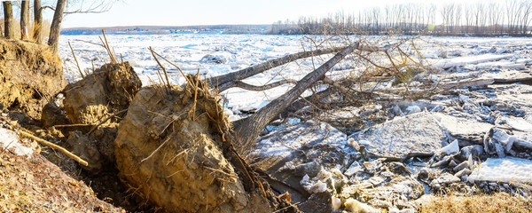The ice jam on the river