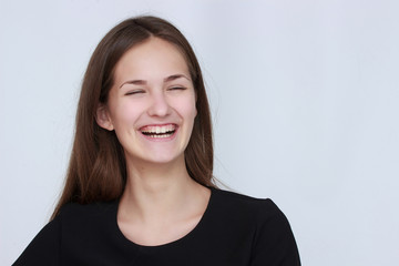 Portrait of smiling business woman, isolated on white background