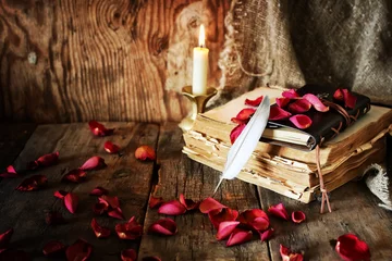 Fotobehang book pen candle romance © alexkich