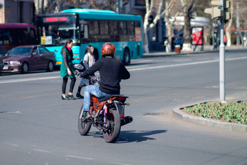 Fototapeta na wymiar Man with motorcycle.