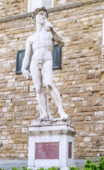 The replica of Michelangelo's David in Piazza della Signoria square, historic center of Florence, Italy