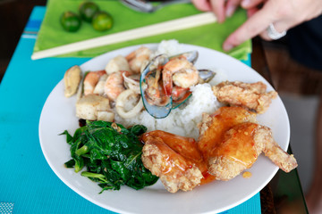 Dish of Mixed Buffet Philippines Style Food