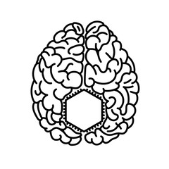 Computer chip inside brain flat style illustration