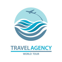 abstract travel logo with aircraft and ocean