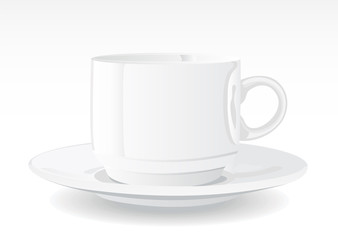 Realistic white cup and saucer