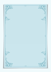 Ornate border on blue background. A4 page proportions.