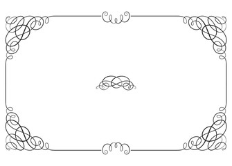 Black rectangular ornate border with vignette corners. Vignette, text divider, header.