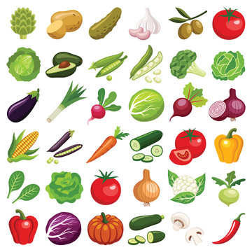 Vegetables icon collection - vector color illustration
