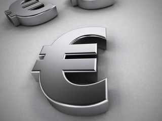  metal euro symbol isolated on white , 3d render