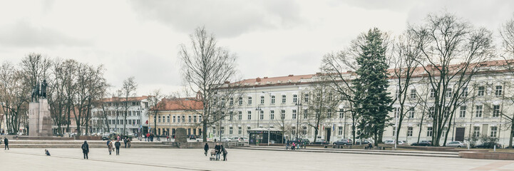 Fototapeta premium People walking on Cathedral square in Vilnius Lithuania