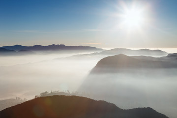 Beautiful landscape. Sunrise on the mountain Sri Pada Adam's Peak. Sri Lanka.