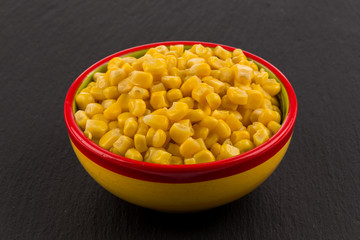 sweet canned corn in bowl