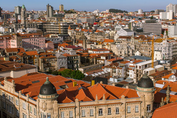 Panorama of the rooftops old Porto downtown, Portugal.