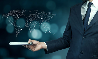 world map interface over phone