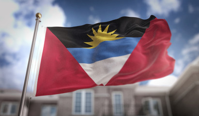 Antigua and Barbuda  Flag 3D Rendering on Blue Sky Building Background