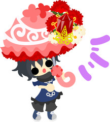 A cute girl and a parasol of carnations