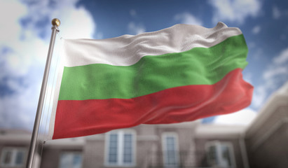 Fototapeta na wymiar Bulgaria Flag 3D Rendering on Blue Sky Building Background