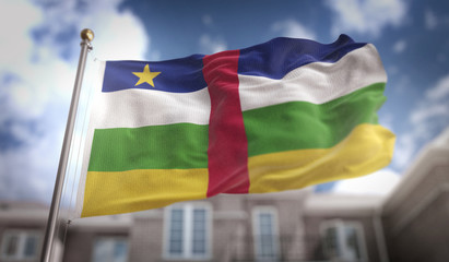Fototapeta na wymiar Central African Republic Flag 3D Rendering on Blue Sky Building Background