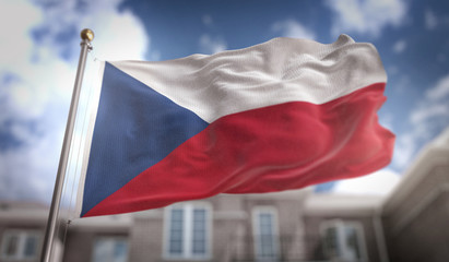 Czech Republic  Flag 3D Rendering on Blue Sky Building Background