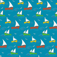 Cute kids pattern with waves and ships