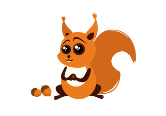 Squirrel and nuts vector. Cute cartoon squirrel on white background