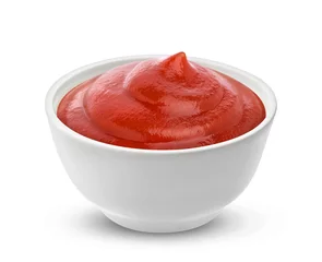 Foto op Canvas Ketchup in bowl isolated on white background. Portion of tomato sauce. With clipping path. One of the collection of various sauces © xamtiw