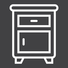 Nightstand line icon, Furniture and interior element, vector graphics, a linear pattern on a black background, eps 10.