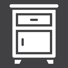 Nightstand solid icon, Furniture and interior element, vector graphics, a filled pattern on a black background, eps 10.