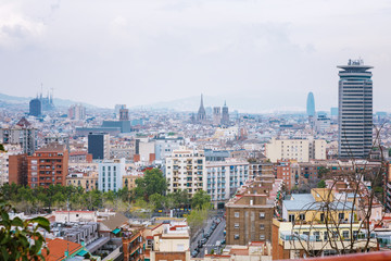 Barcelona, Spain - 22 April, 2016: Panoramic view of Barcelona from Montjuic in a summer day in Spain