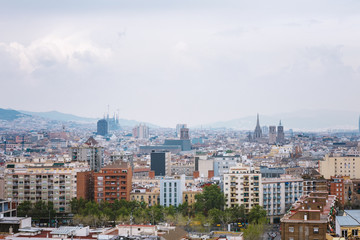 Barcelona, Spain - 22 April, 2016: Panoramic view of Barcelona from Montjuic in a summer day in Spain