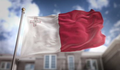 Fototapeta na wymiar Malta Flag 3D Rendering on Blue Sky Building Background