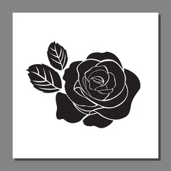 black rose icon on frame, flower vector illustration
