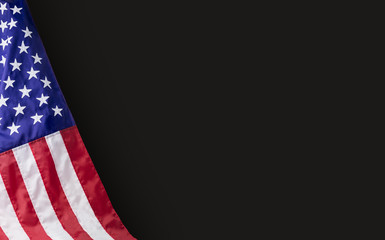 American flag on black background with copy space