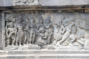 Artwork of Prambanan temple compound in Java on Indonesia