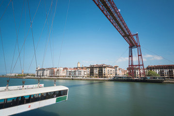 Vizcaya hanging bridge and Nervion river in Portugalete, Bilbao, Spain.