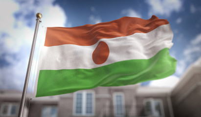 Fototapeta na wymiar Niger Flag 3D Rendering on Blue Sky Building Background
