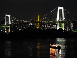 Light from building near the river at night , night shot