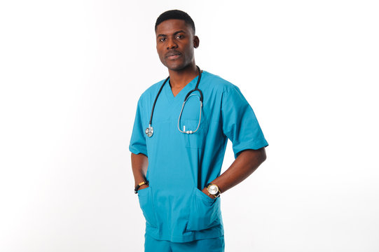 Black Doctor With Stethoscope Isolated On White