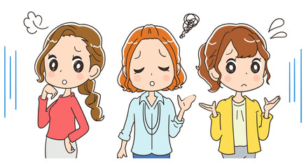 困っている女性（オフィスカジュアル）のイラスト