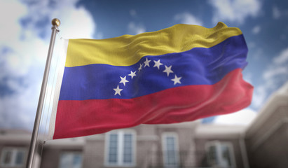 Venezuela Flag 3D Rendering on Blue Sky Building Background