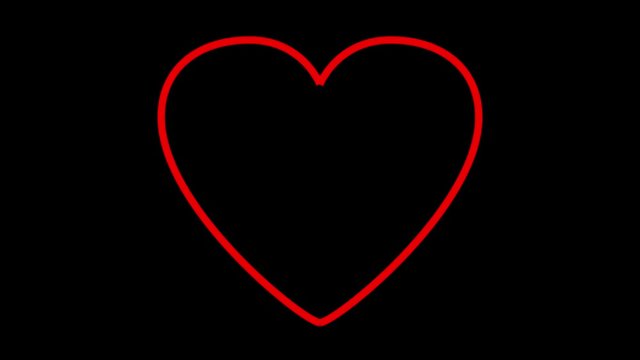 Valentine Heart Drawn by Red lines. Heart beat cartoon flat animation in 4K isolated on dark background.